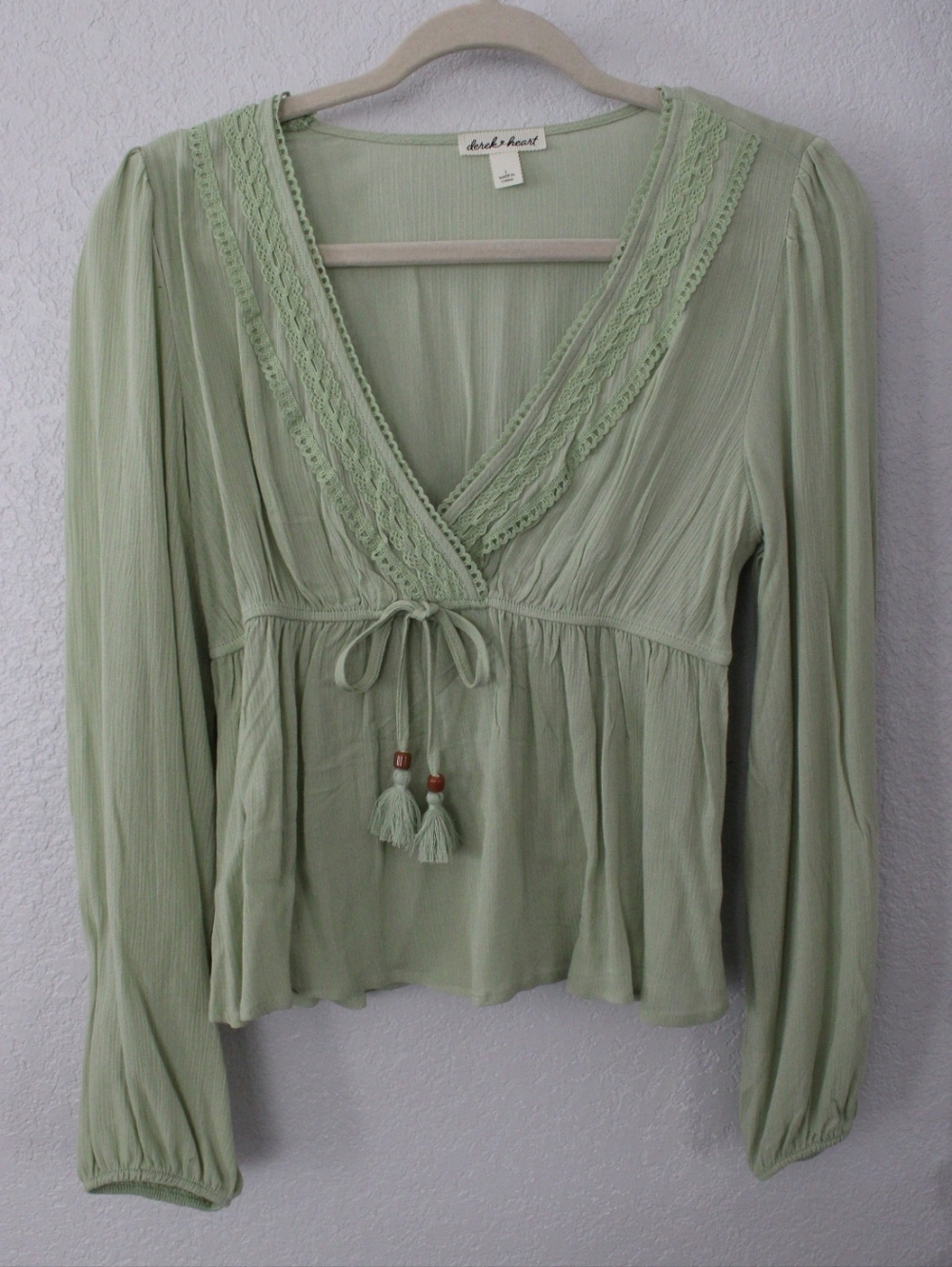 Derek Heart Sage Green V-Neck Peasant Blouse